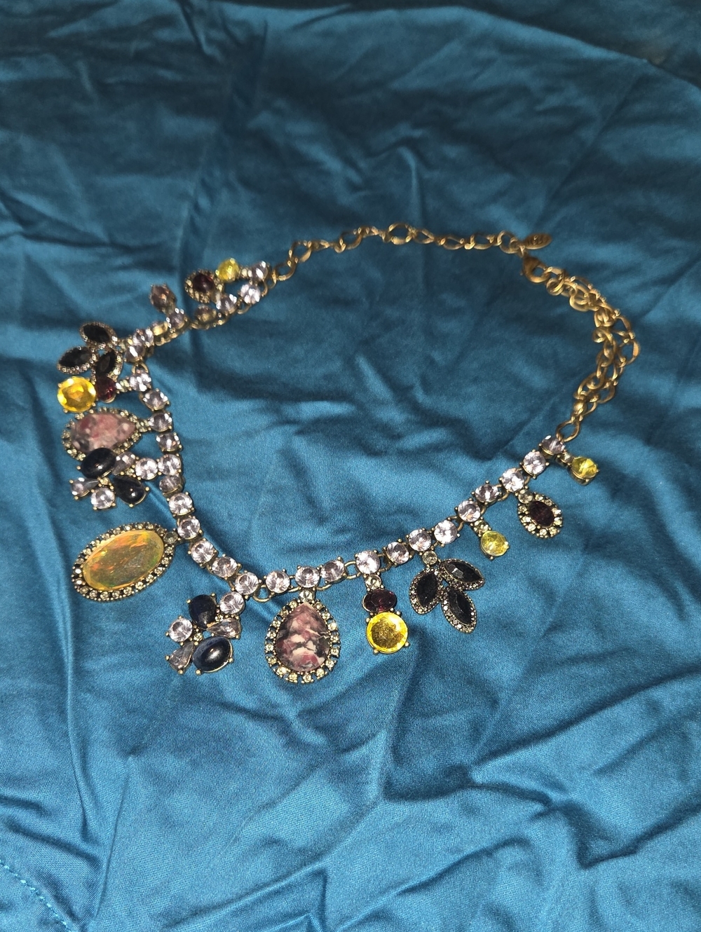 Gold-Tone Multicolor Crystal Statement Necklace - Pink & Yellow Accents